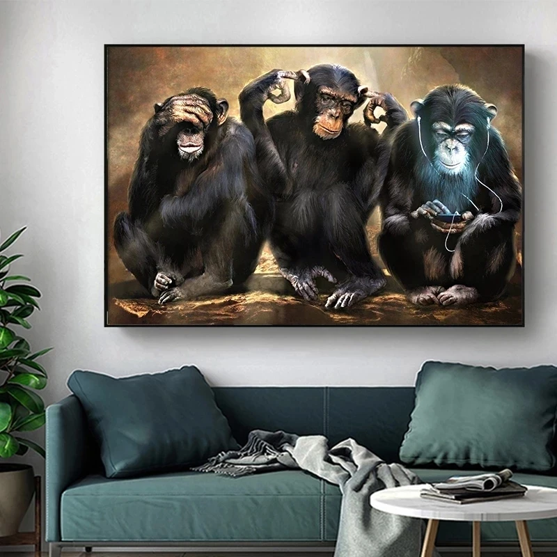 5D Diy Diamond Painting Three Funny Orangutans Cross Stitch Animal Monkey Diamond Art Embroidery Mosaic Home Decor Gifts