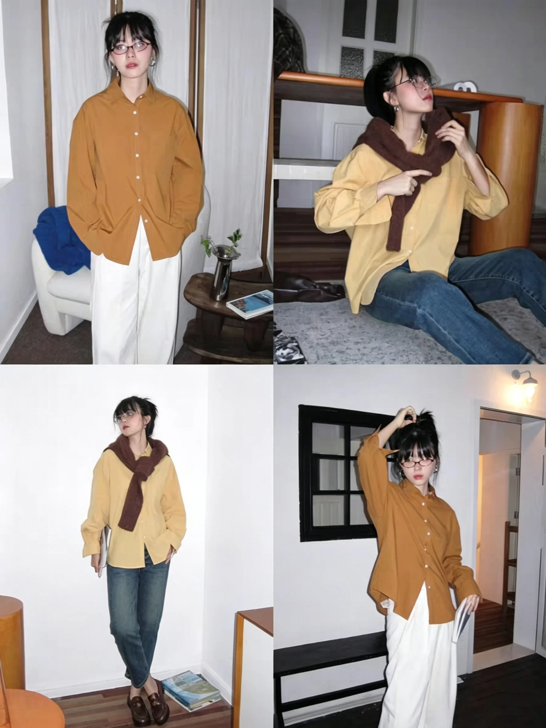 Camisa Casual de Algodão Azul, Camisas e Blusas Simples para o Dia a Dia, Camisas Sólidas de Primavera e Verão para Mulheres, Tops Oversized de Manga Longa