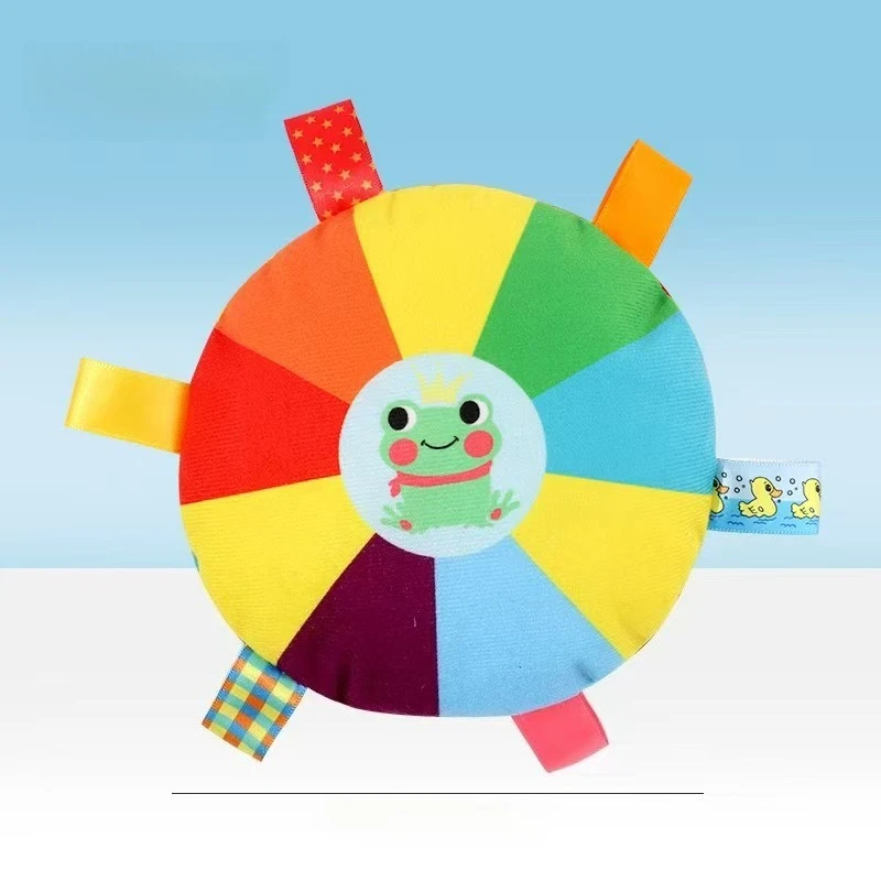 Giocattolo sensoriale morbido con sonaglio per bambini in peluche colorato per neonati, design rotondo carino con faccia di cartone animato e parti staccabili Morbido e carino