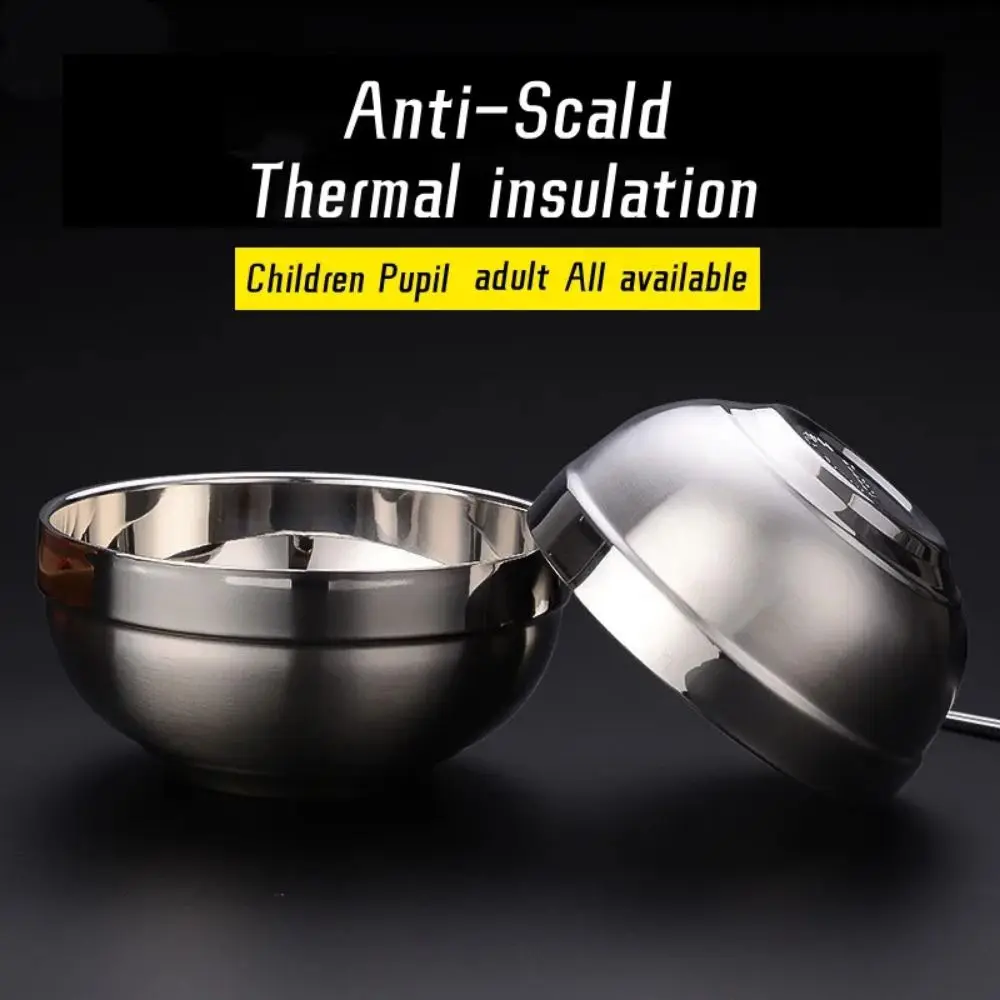 1Pcs 304 Stainless Steel Stainless Steel Bowl Double Layer Thickened Soup Rice Bowl 12/13/14/15/16/18cm Children's Canteen