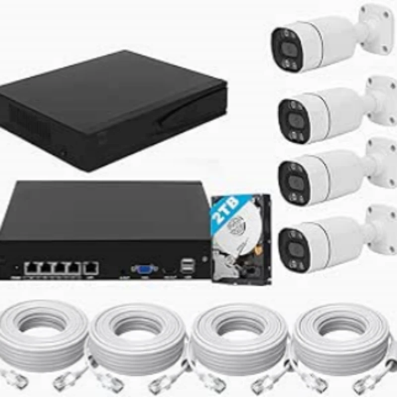 YUNSYE 4K PoE Security Camera System,4 Ports PoE NVR with 4Pcs 8MP IP Security Camera for Outdoor, Waterproof,Smart Detection/Pl