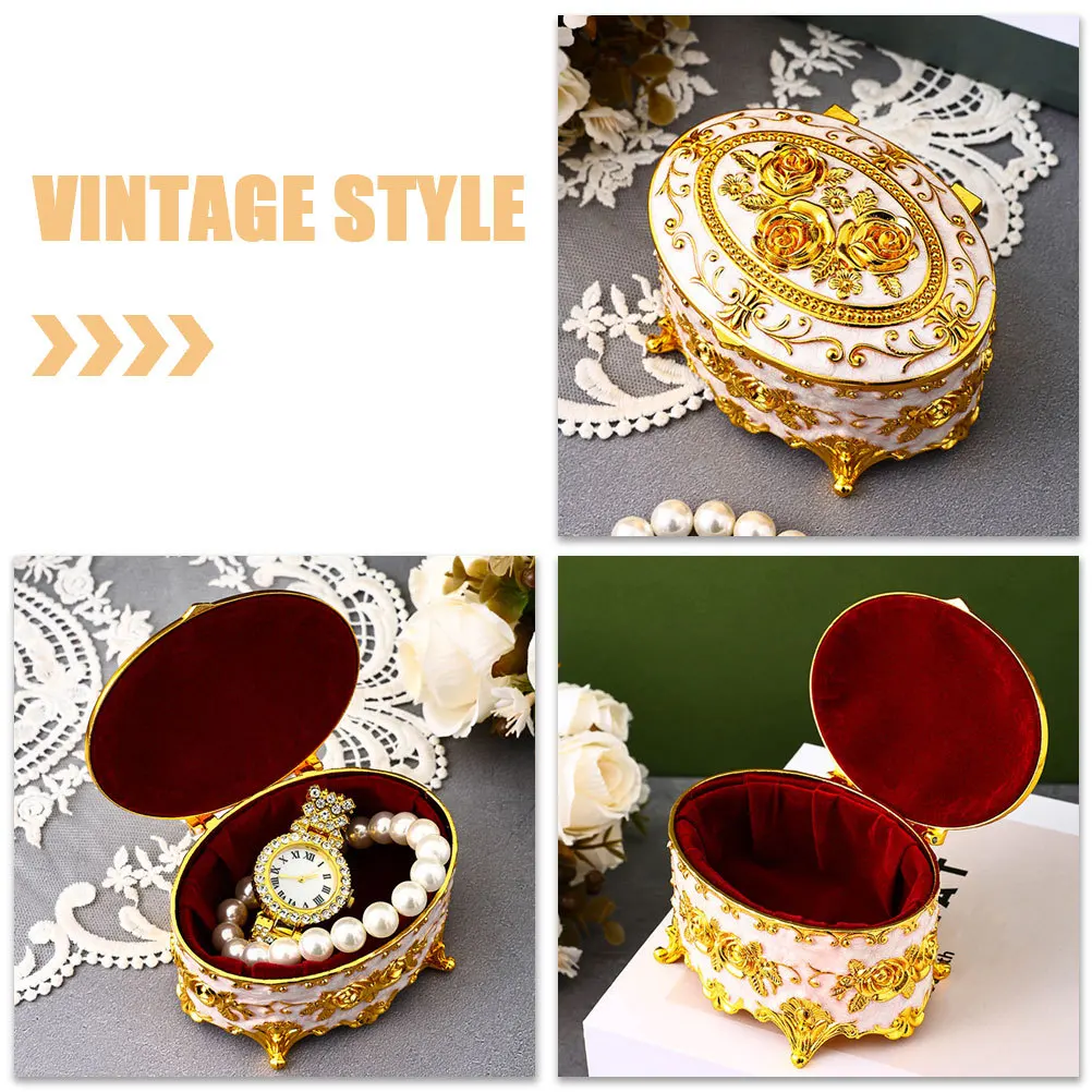 

Enamel Jewelry Box Vintage Oval Shaped Storage Case For Rings Earrings Jewelry Organizer Trinket Box Decor Metal Desktop