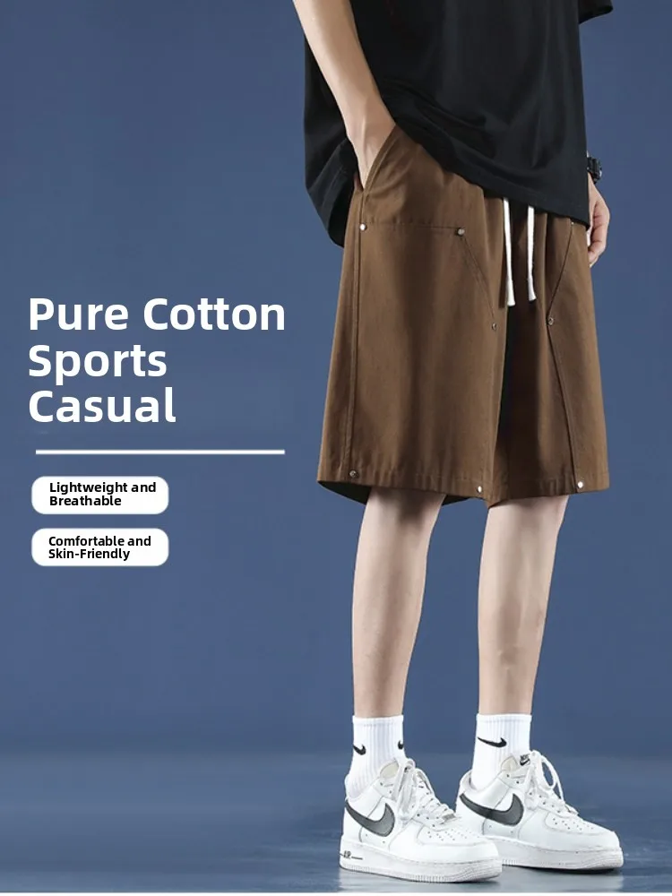 

Men's Pure Cotton Workwear orts Nail Design American Vibe Logging Pants Summer Thin Casual Five-Point Pants Breathable