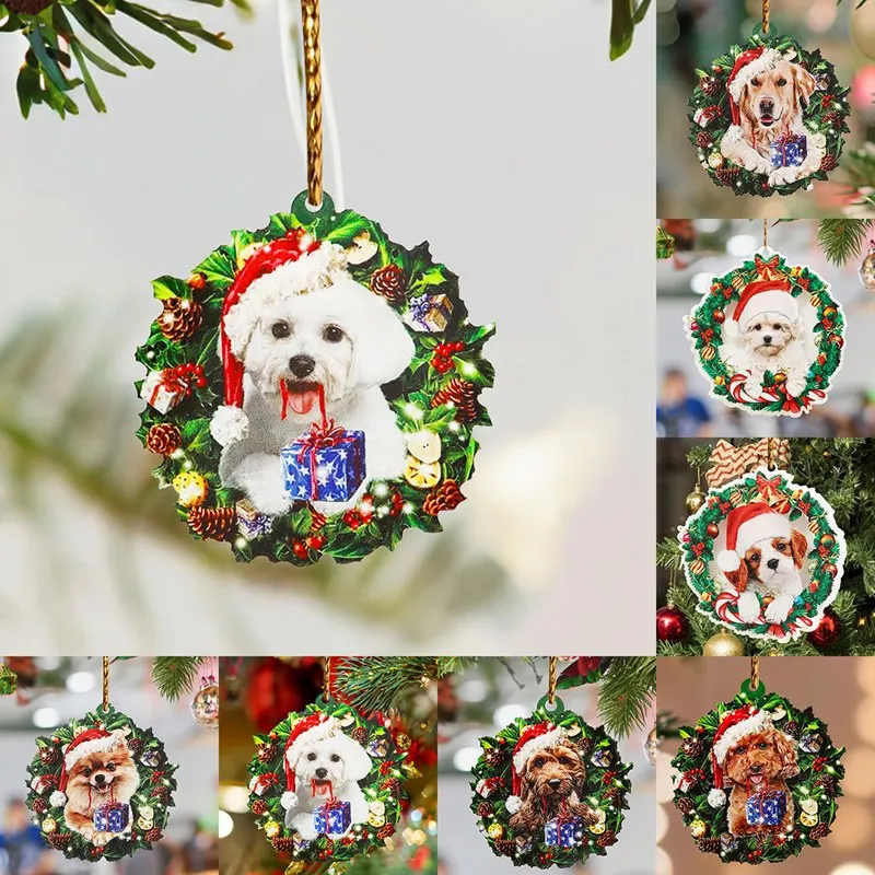 1pc Puppy Acrylic Christmas Pendant, Christmas Tree Ornaments Christmas Decorations for Home 2024 Navidad Natal Gifts New Year