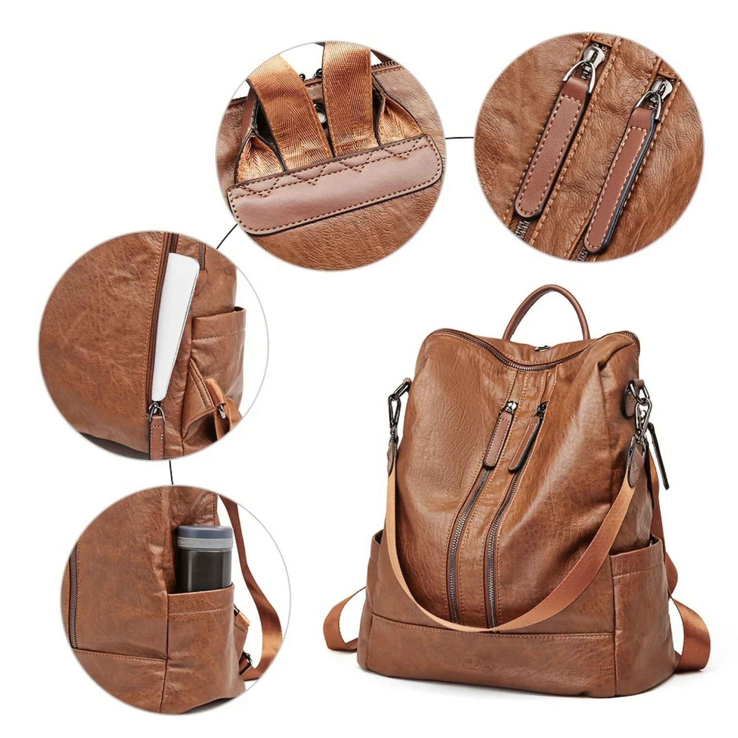 Fashion Women's Leather Convertible Backpack Purse - Large Travel Shoulder Bag