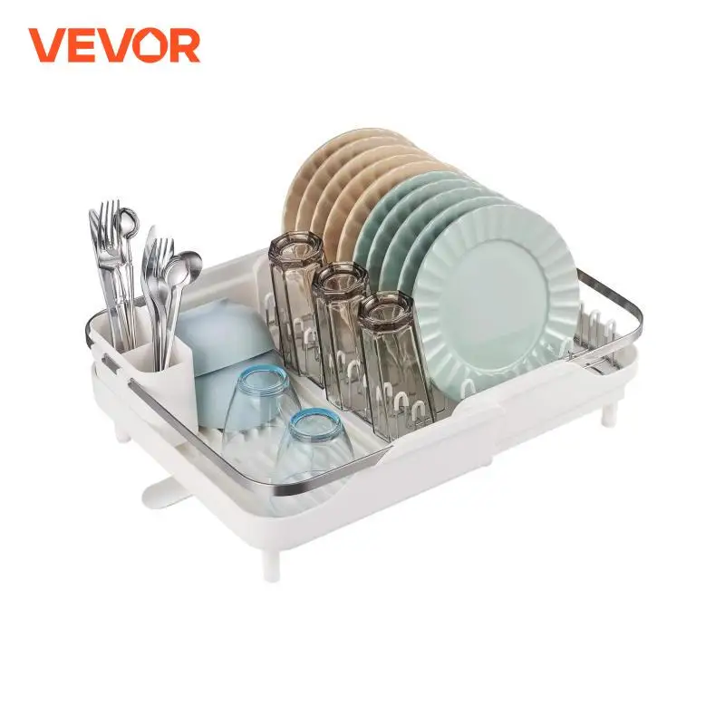 VEVOR Dish Drying Rack Large Capacity Dish Drainers Stainless Steel Dish Drainer with Drainboard Expandable Storage Space Saver