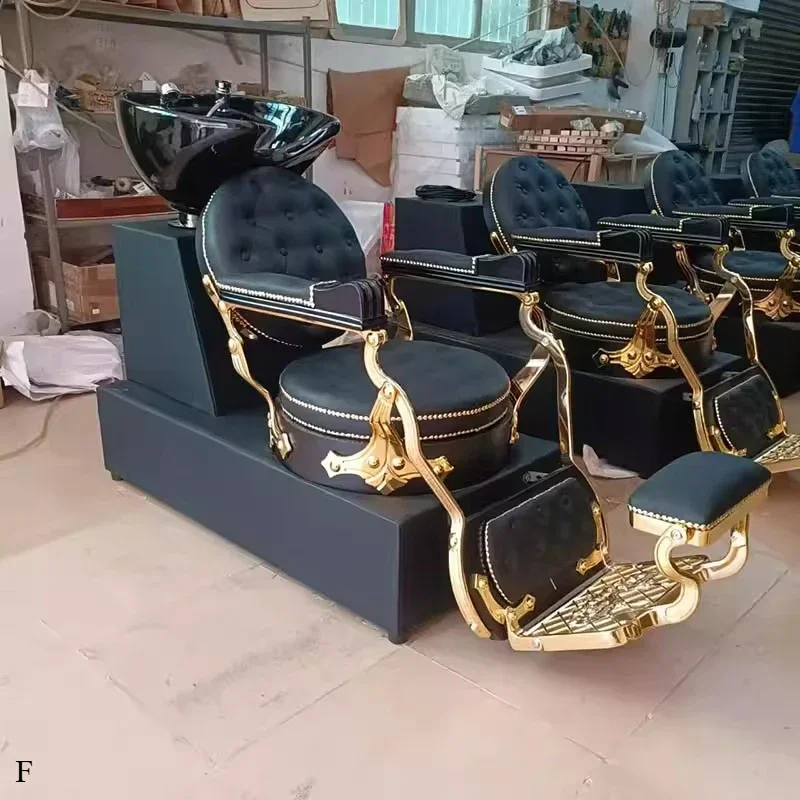 YY- Seated Shampoo Bed Barber Shop Flush Chair Reclining Retro Haircut Chair Shampoo Bed