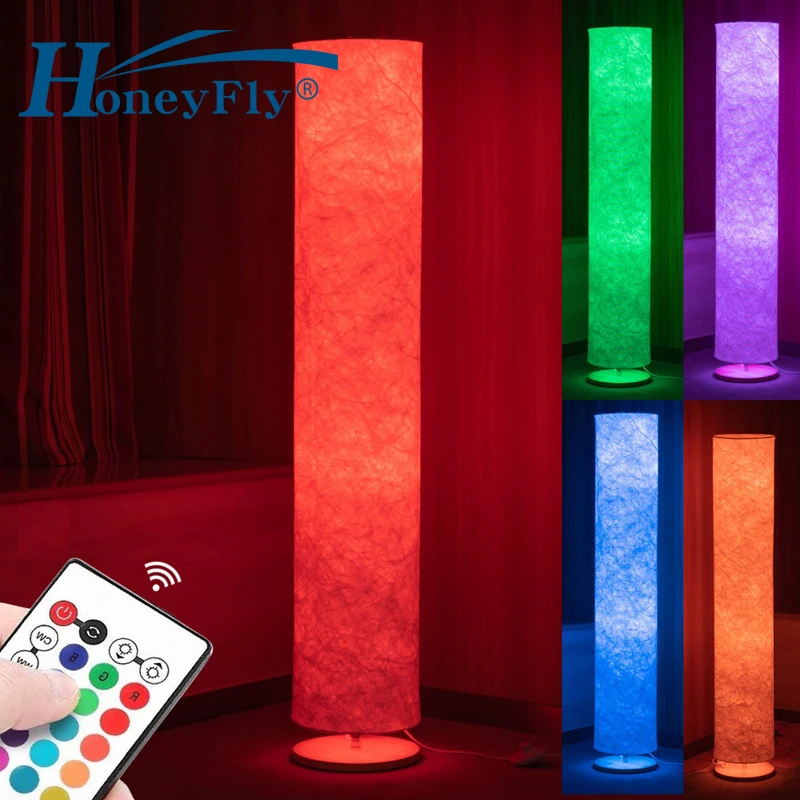 

HoneyFly Fabric Shade LED Corner Floor Lamp with Foot Switch Control Modern RGB Standing Lamp for Living Room Bedroom Decor