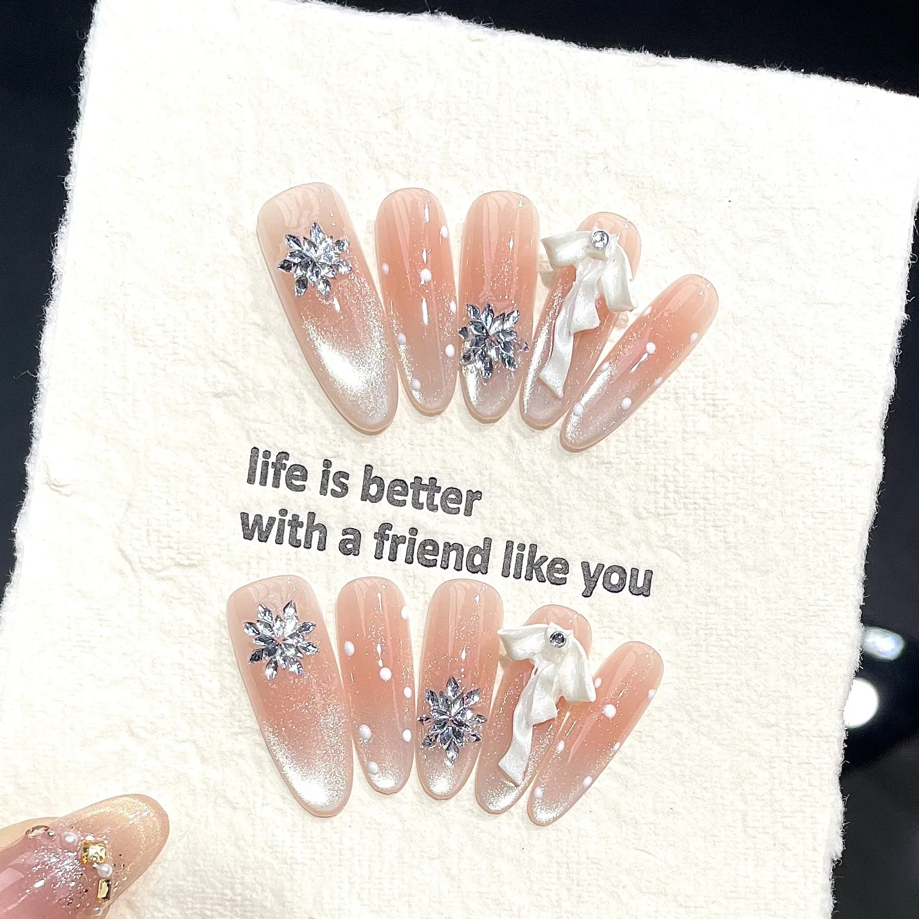 Full Cover Adhesive - 10PCS Handmade Pink Butterfly Cat Eye