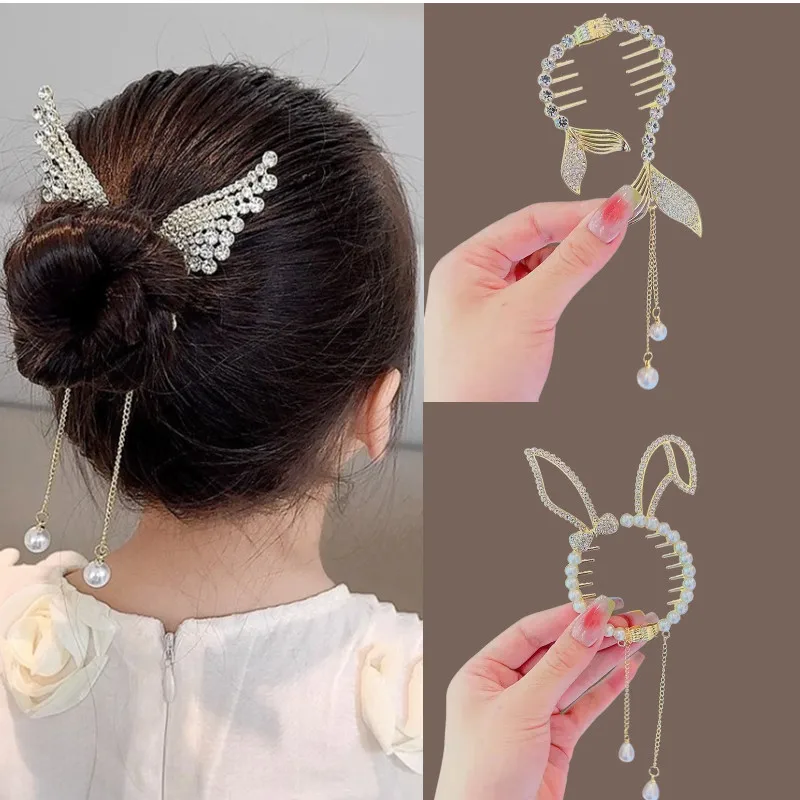 Pinza para el pelo de bebé con ala de Ángel brillante, orejas de animales, horquillas con perlas y borlas elegantes, diadema con cola de caballo para mujeres, niñas y niños, accesorios para el cabello