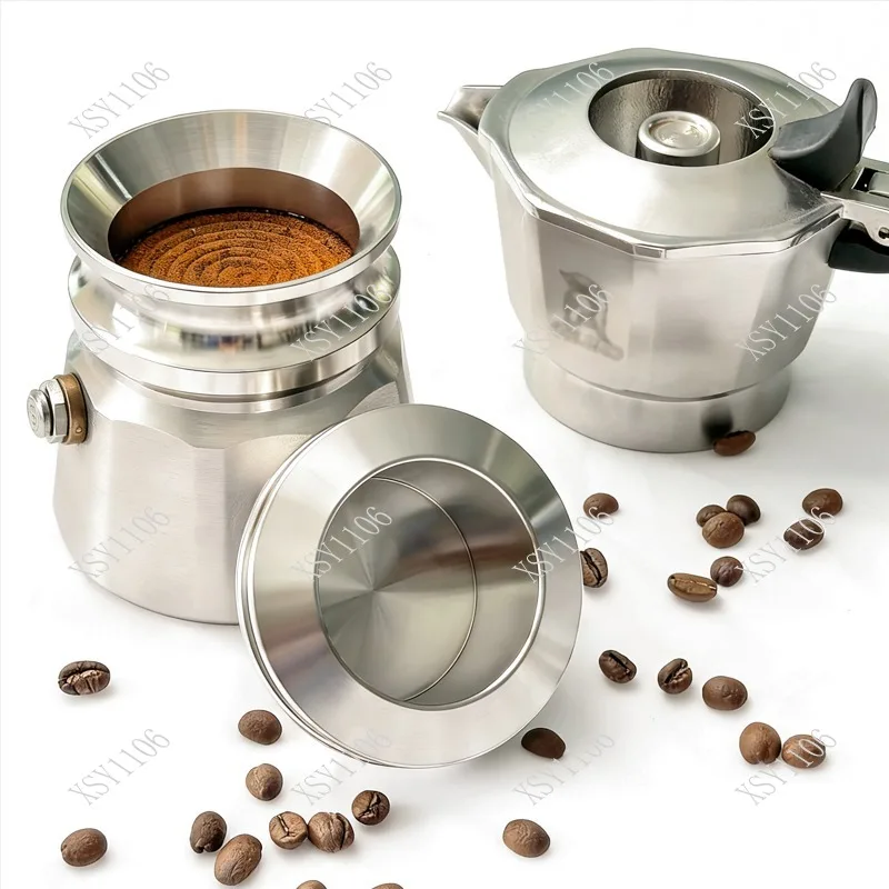 

2-in-1 Moka Pot Powder Dispenser 304 Stainless Steel Gravity Tamper for 1/2/3 Valve