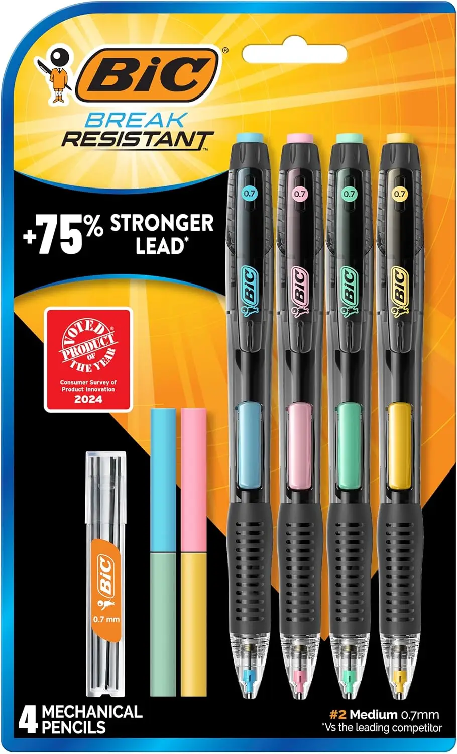 

Break-Resistant Mechanical Pencils with Erasers, 0.7mm Medium Point, 4-Pack for School or Office Use