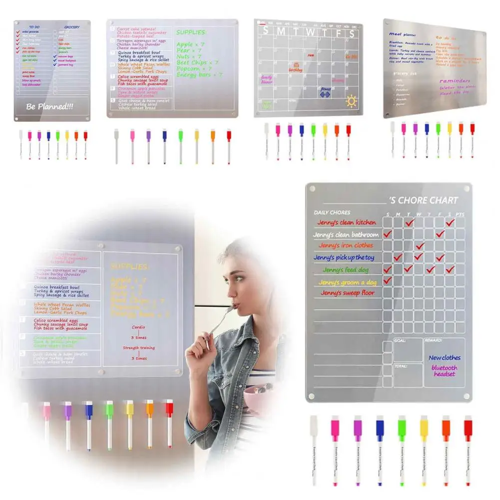 Acrylic Wall Calendar for Planning Acrylic Magnetic Planning Board with Dry Erase Surface Monthly Weekly Meal for Refrigerator