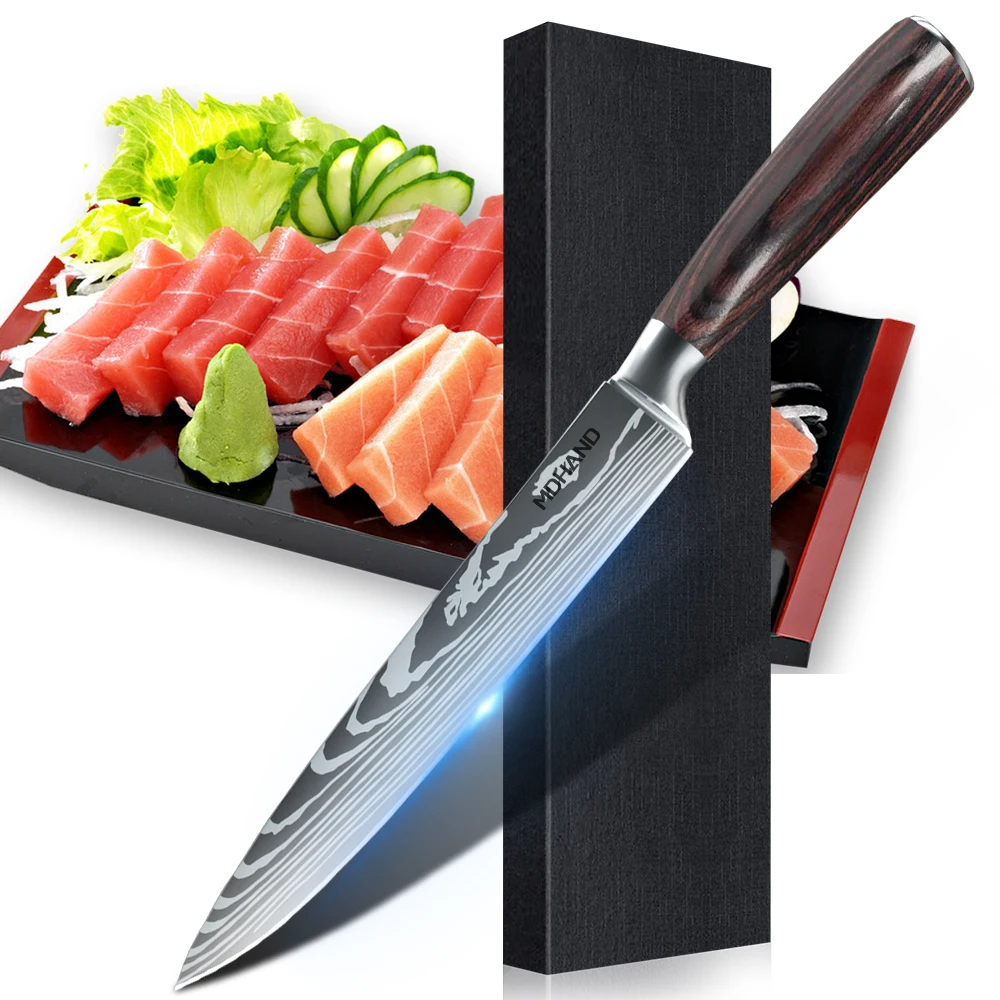 8 inch Kitchen Knife Slicing Knife 7Cr17MoV Stainless Steel Sharp Blade Slicing Kitchen Knife Cooking Tool Wooden Handle