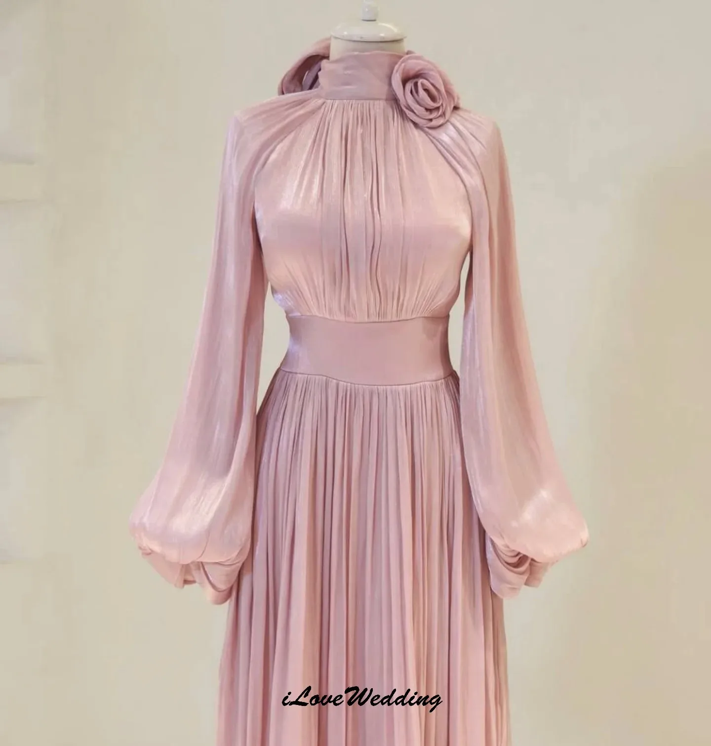 Elagnt Women Long Evening Dresses High Neck Long Sleeve Prom Dresses Wedding Party Dress For Woman Ruched Formal Gala Customized