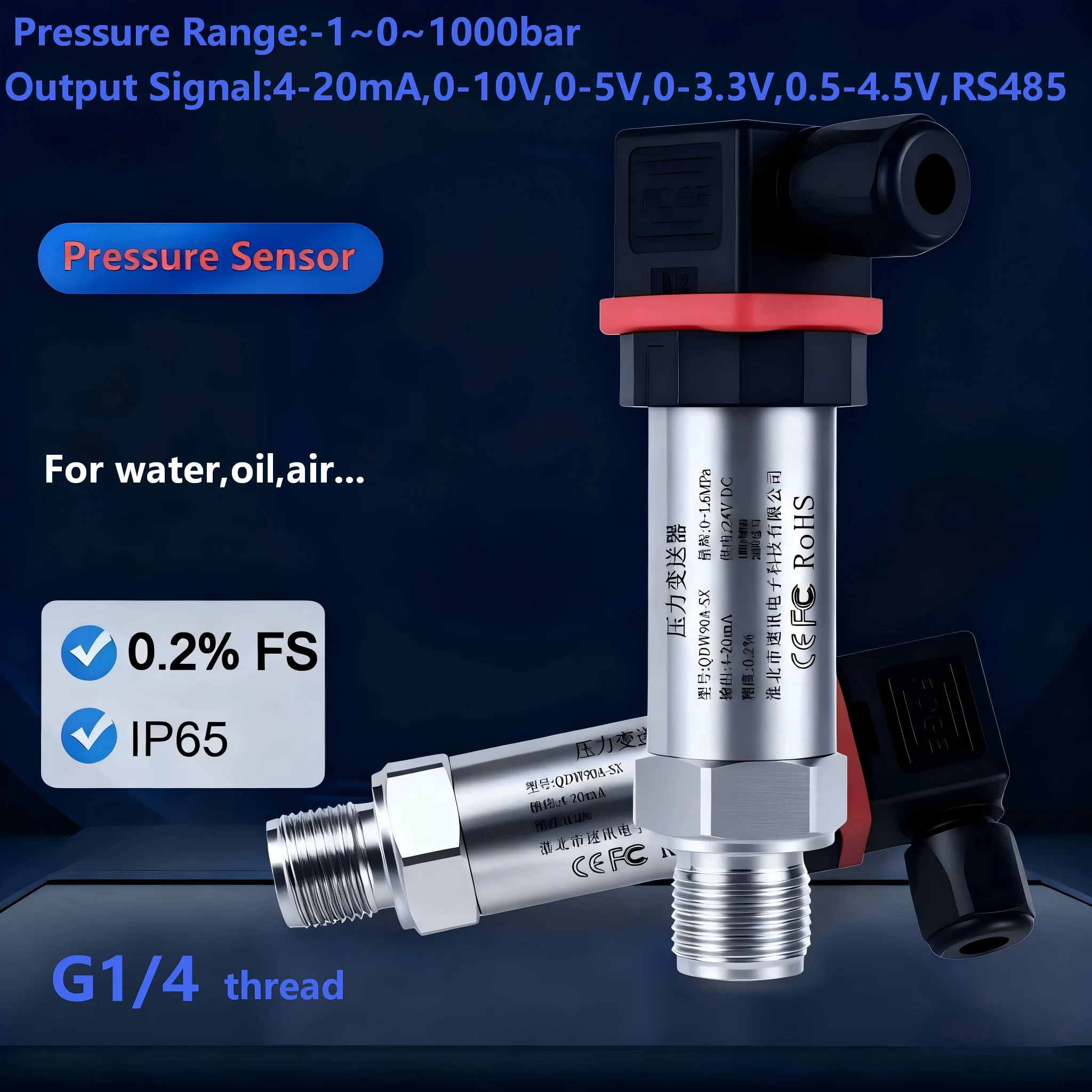 

Гидравлический датчик давления G1/4, 250 мбар, 10 бар, 1000 бар до 4-20 мА, датчик давления для воды, газа, масла, жидкости, датчик давления