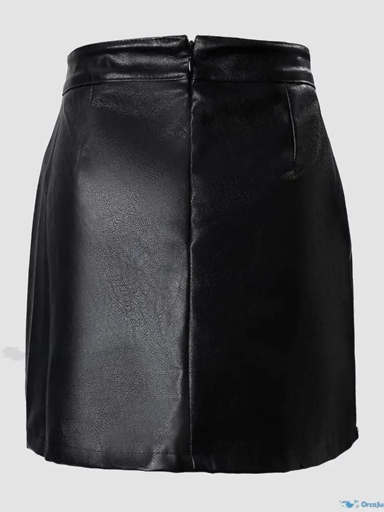 أزياء المرأة تنورة مطرز البسيطة بو الجلود الورك تغطي سليم سستة مثير تنورة قصيرة جديد الخريف أنيقة التنانير السوداء غير رسمية