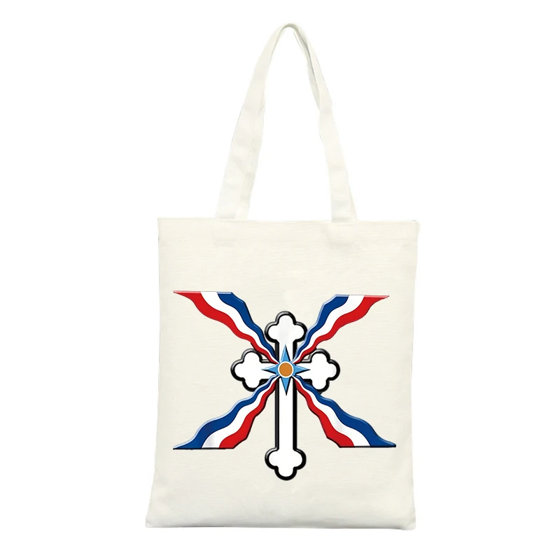 Canvas Tote Bag with Cross and Flag-inspired Graphic, Ideal for Casual Daily Use and Shopping Outings