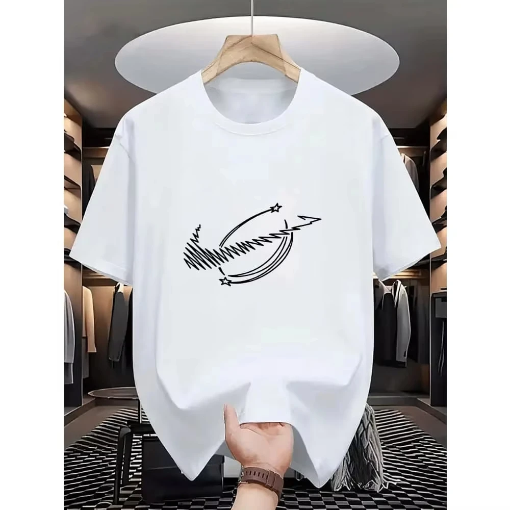 2026 men's casual T-shirt loose and soft round neck short sleeved T-shirt spring and summer line printed men's T-shirt view 2