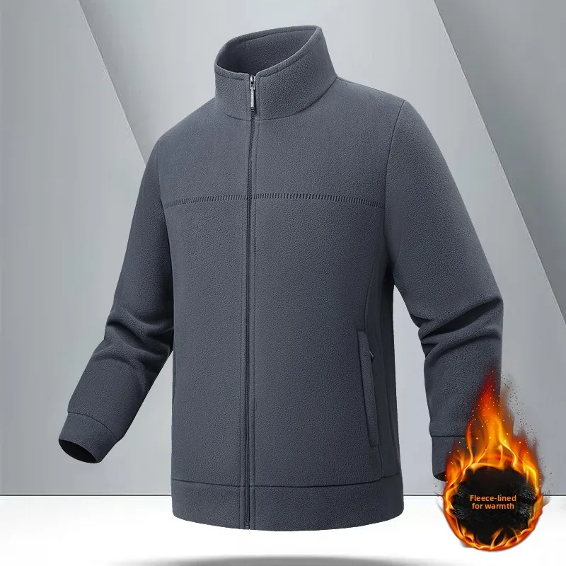 Kurtka męska na jesień i zimę z wysokim kołnierzem, ocieplana polarem, luźna, sportowa, outdoorowa, codzienna, odporna na zimno i wiatr.