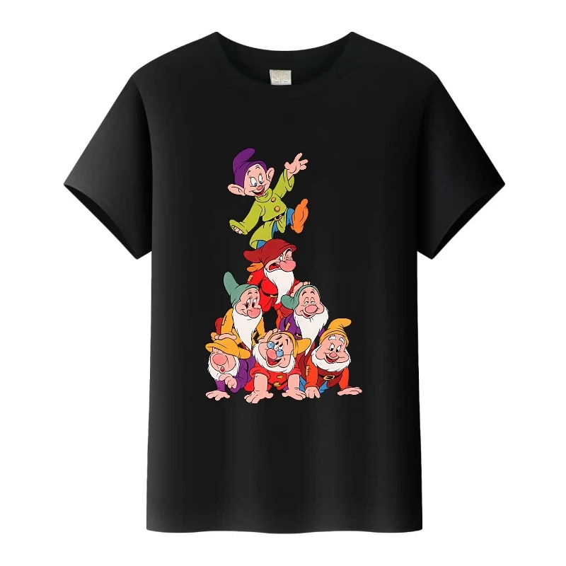 ديزني سنو وايت والأقزام السبعة الأميرة الأصدقاء طباعة المحملة الاطفال فضفاض تي شيرت س الرقبة التي شيرت المرأة بلوزة الأسرة الفتيات #2