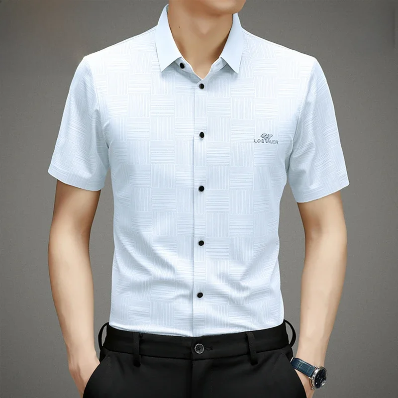

Pierre Cardin Summer New Luxury Ice Silk ort Sve Men's irt Anti-Wrinkle Sl Ne Thin Faion Urban Sle