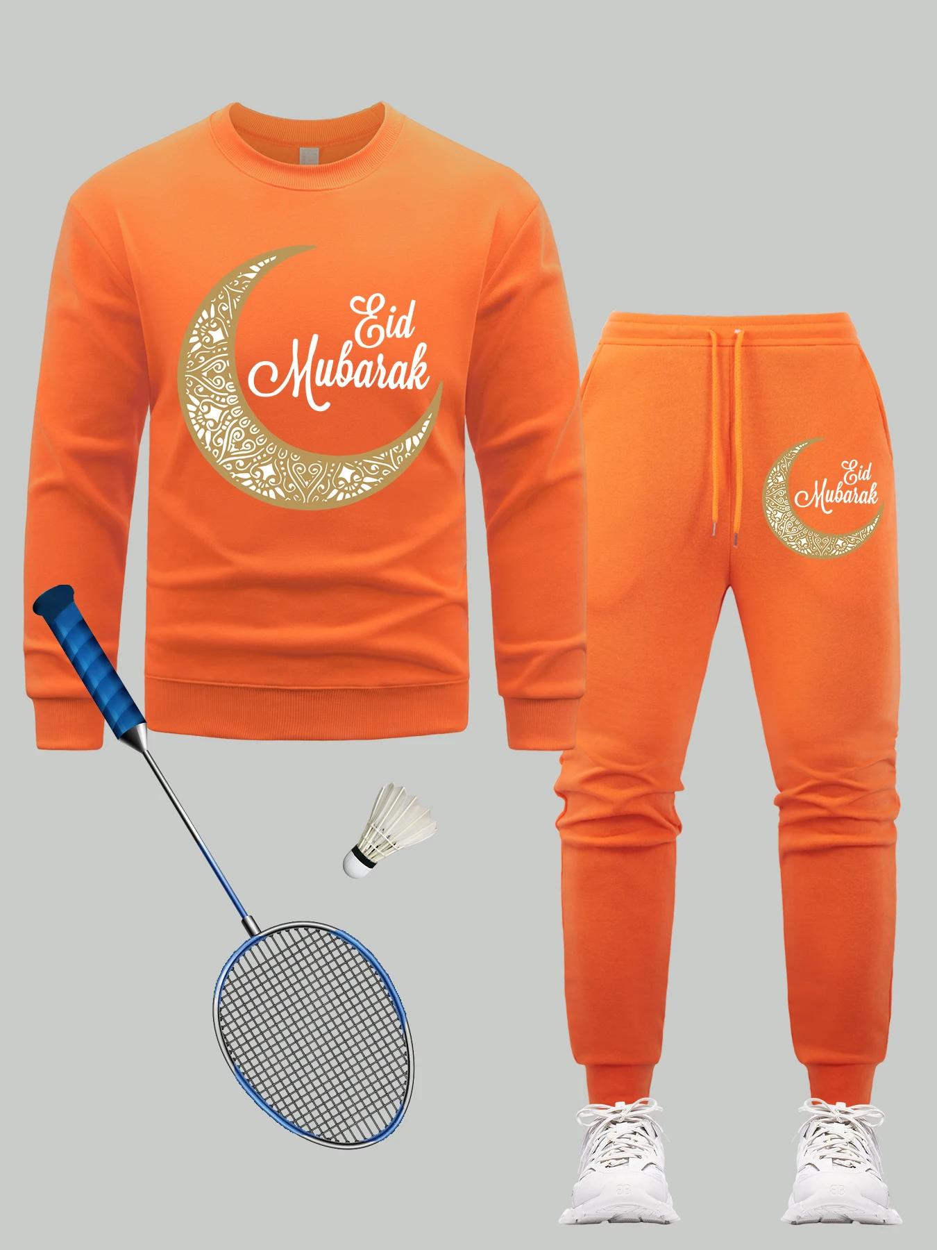 

Ид Мубарак Art Letter Design Мужской комплект свитшотов Свободные универсальные комплекты одежды Осенние спортивные штаны Мужской флисовый пуловер с круглым вырезом