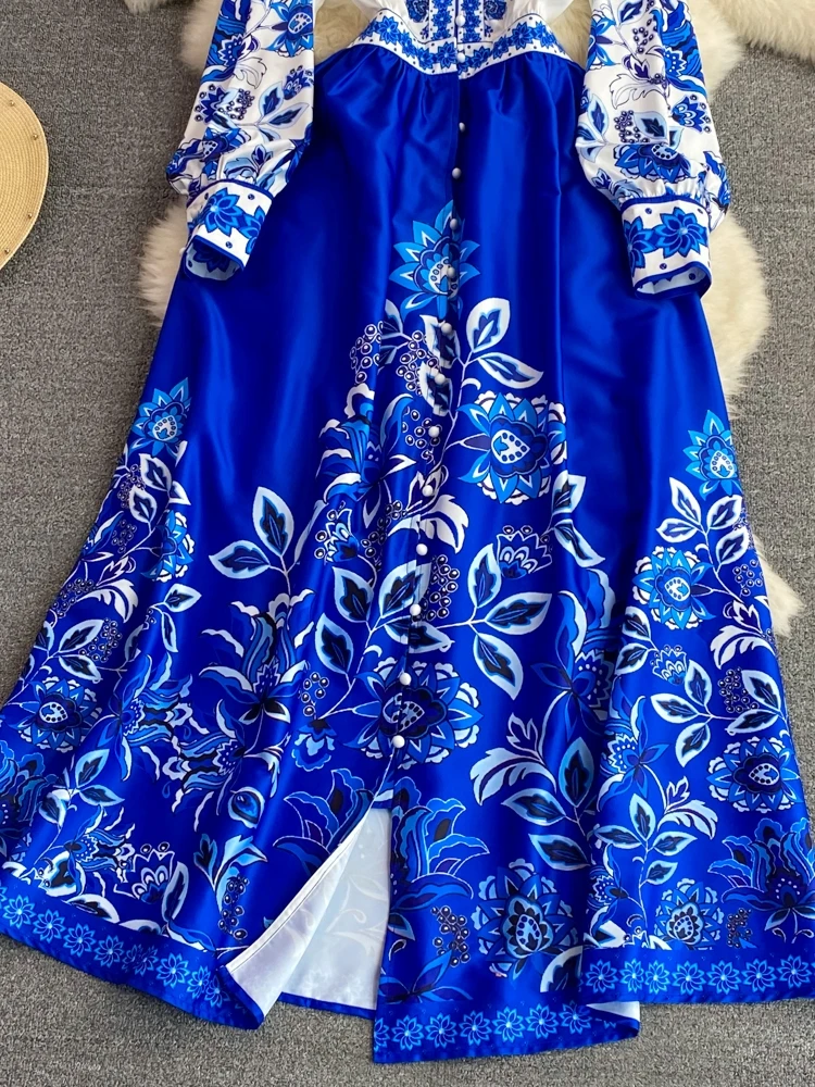 E Vestido Largo con Cuello en V y Estampado Floral, Cintura Alta, Botón Único, Falda Pada, Estilo Coreano, Vestido ...