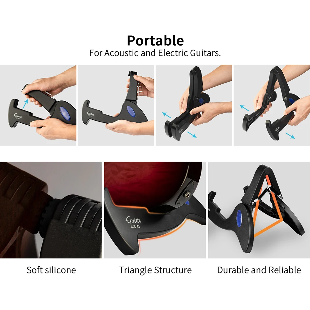 JOYO Guitto Series GGS-01 Guitar Stand Classic Foldable Anti-Slip & Anti Scratch Tripod Stand for Guitar Bass Ukulele - Image 4