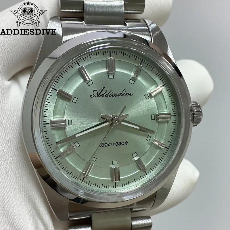 

ADDIESDIVE 36mm Luxury Men's Watch AR Coated VH31 Quartz Movement Bubble Glass BGW9 Luminous Waterproof 100m Simple Dress Watch
