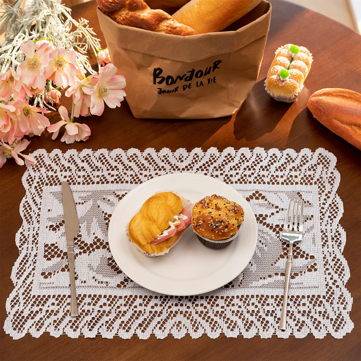 Premium Knitted Lace Square Placemats Sunflower Floral, Elegant Napkins Hotel & Home Use, Decorative Tablecloth for Coffee Table - view 6
