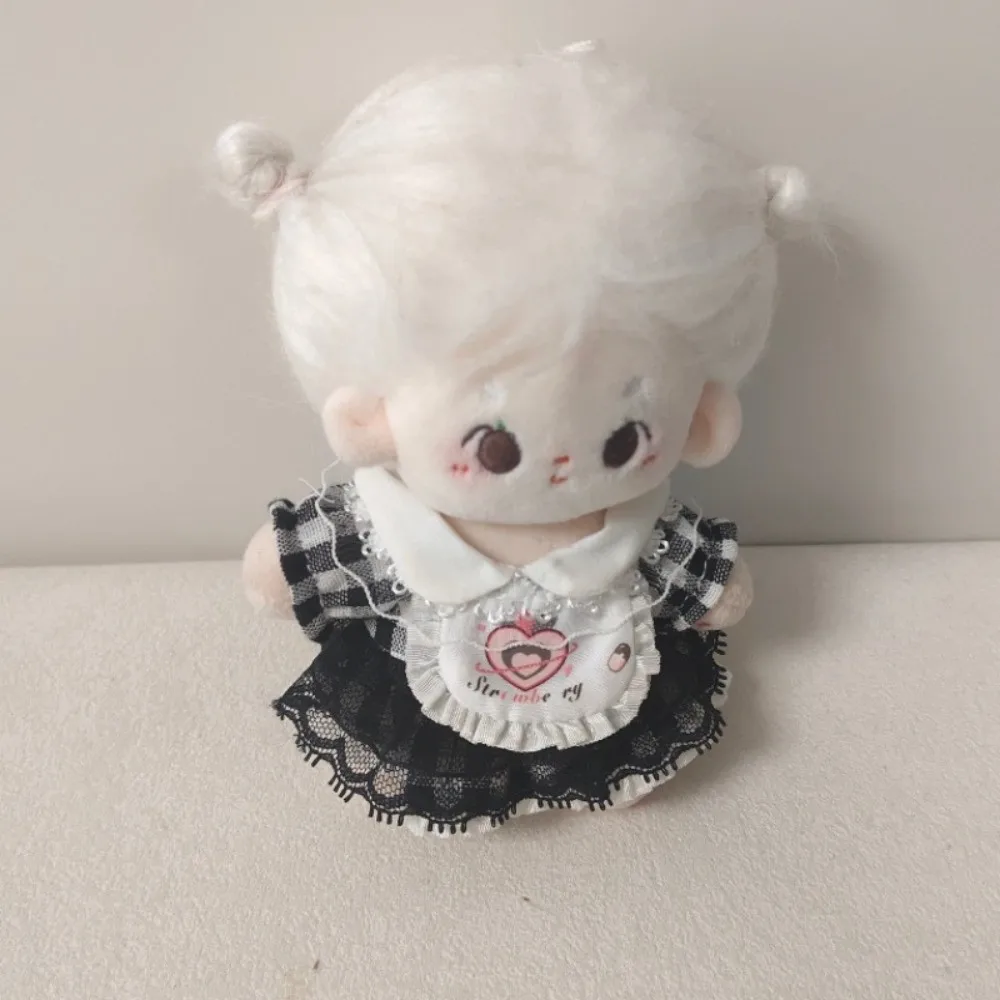 ชุดเดรสลายสก็อต DIY ขนาด 10 ซม. พร้อมผ้ากันเปื้อน ชุดเสื้อผ้า ชุดน่ารัก ชุดมินิเดรส ขนาด 10 ซม. ทำจากผ้าฝ้าย