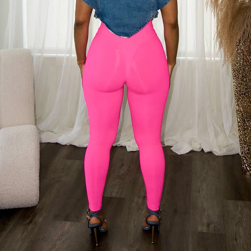 CUTENOVA femmes Sexy Hottie couleur unie mince maigre taille haute élastique paquet hanche neuf Points petits pieds décontracté pantalons de rue