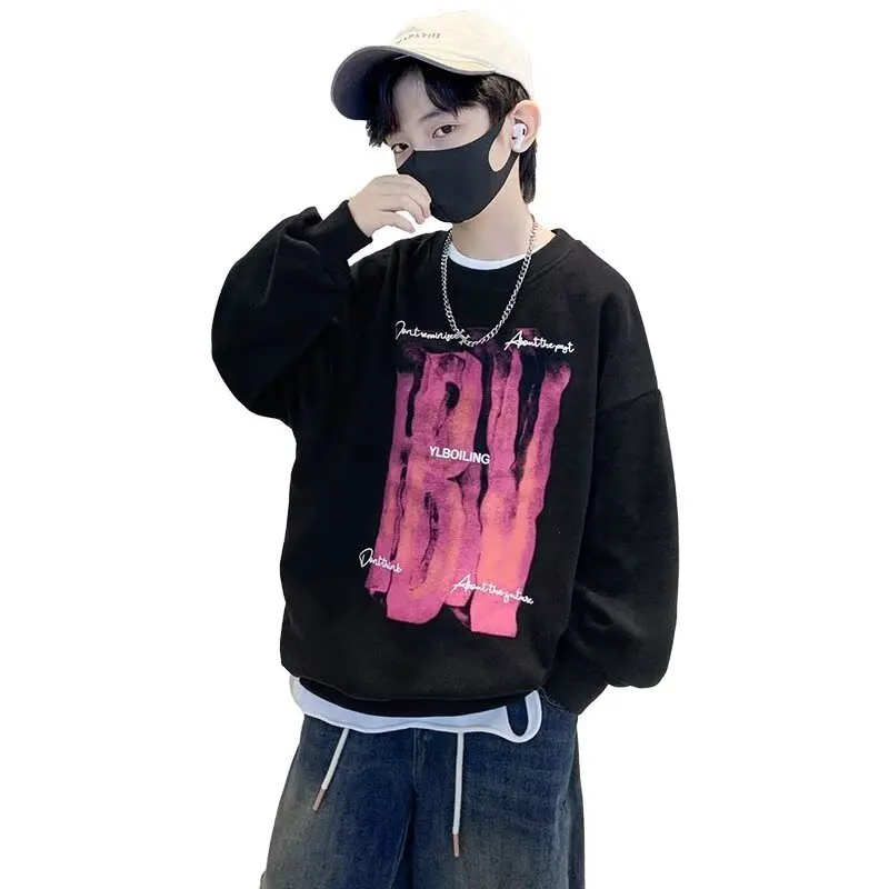 Spring Autumn Boys Girls Sweatshirts Korean Fashion Streetwear Letter Hoodie Kids Casual Children\'s Clothing Pullover Sweatshirt