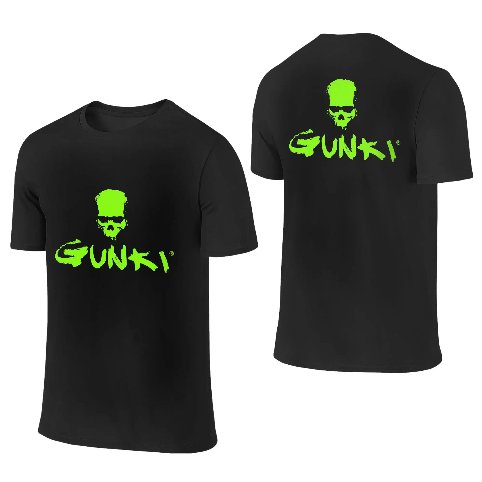 100% Cotton Gunki Logo Angling Skull Fishing Gunki T-Shirt Men's Double Sided T Shirt Men O-Neck Summer Shirts Tops Oversized