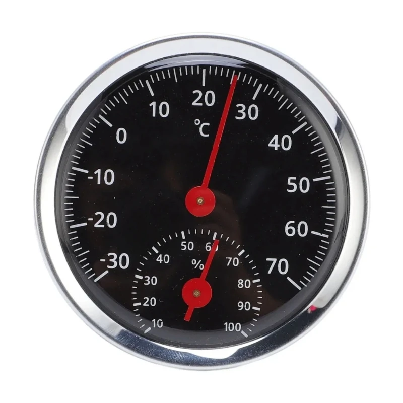 Battery Temperature Humidity Reader for Car Interior and Indoor Spaces, Round Analog Climate Meter with Clear Scale Text