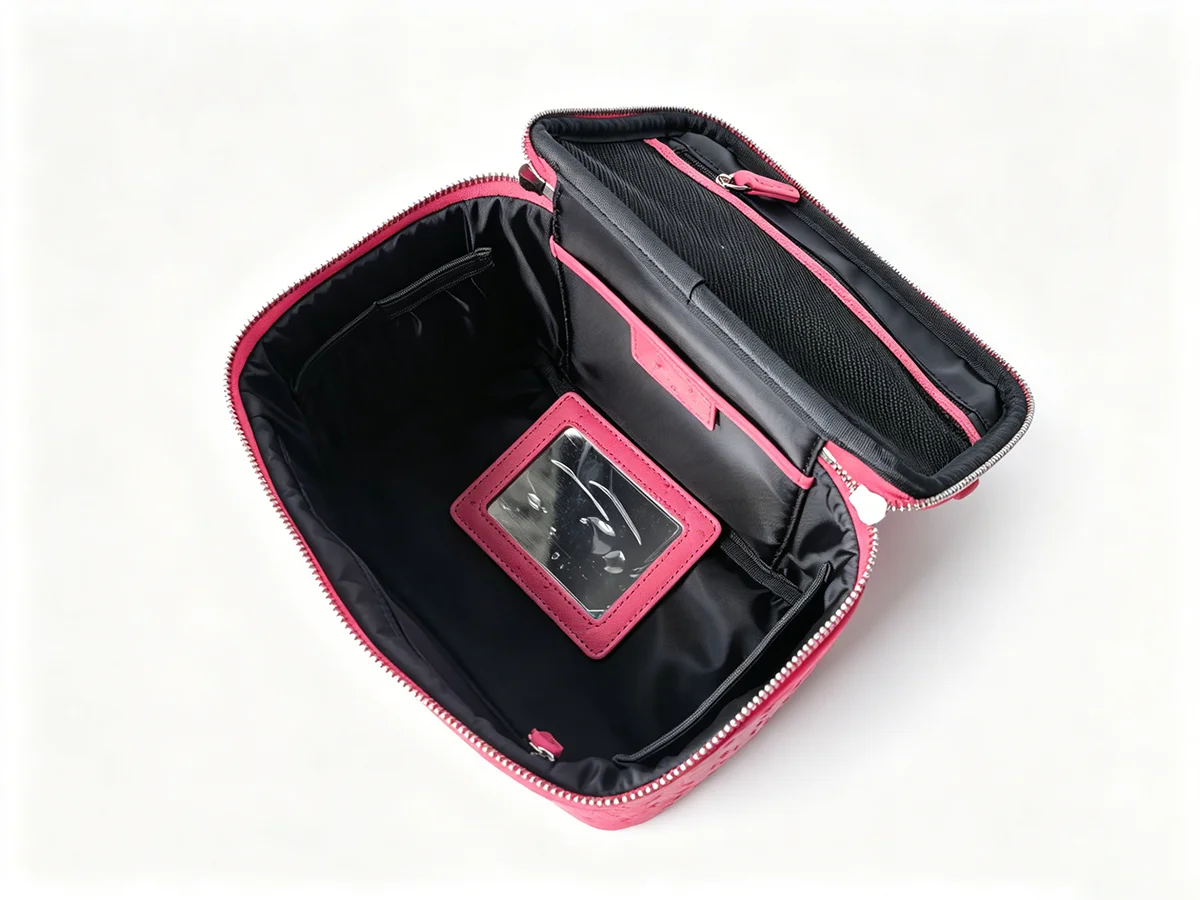 Neue Kosmetiktasche aus echtem Leder mit Straußenmuster, Damen-Kulturtasche, große Kapazität, luxuriöser Badezimmer-Organizer – Detail 16