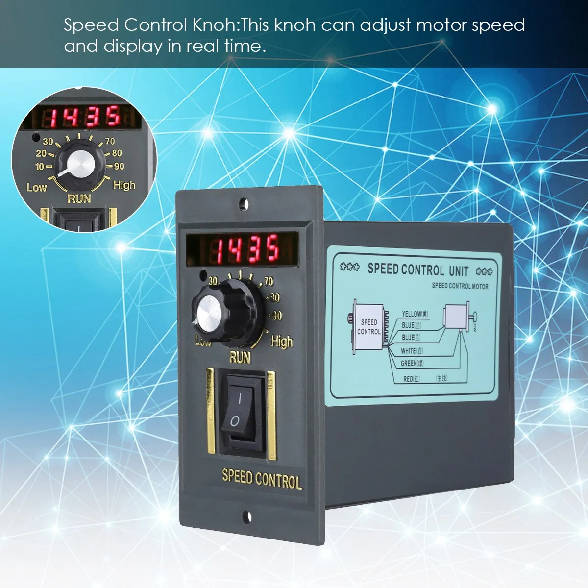 AC 220V 50Hz 15-400W Motor Speed Controller Digital Adjustable Stepless Motor Speed Controller 0-1450Rpm