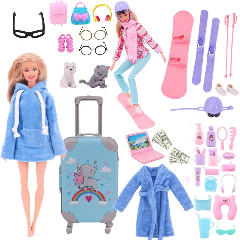 Ropa de felpa azul Kawaii, accesorios de viaje, enjuague Surf, juego de ampollas de enfermería para muñeca bjd de 11,5 pulgadas y 30cm, juguetes Blister