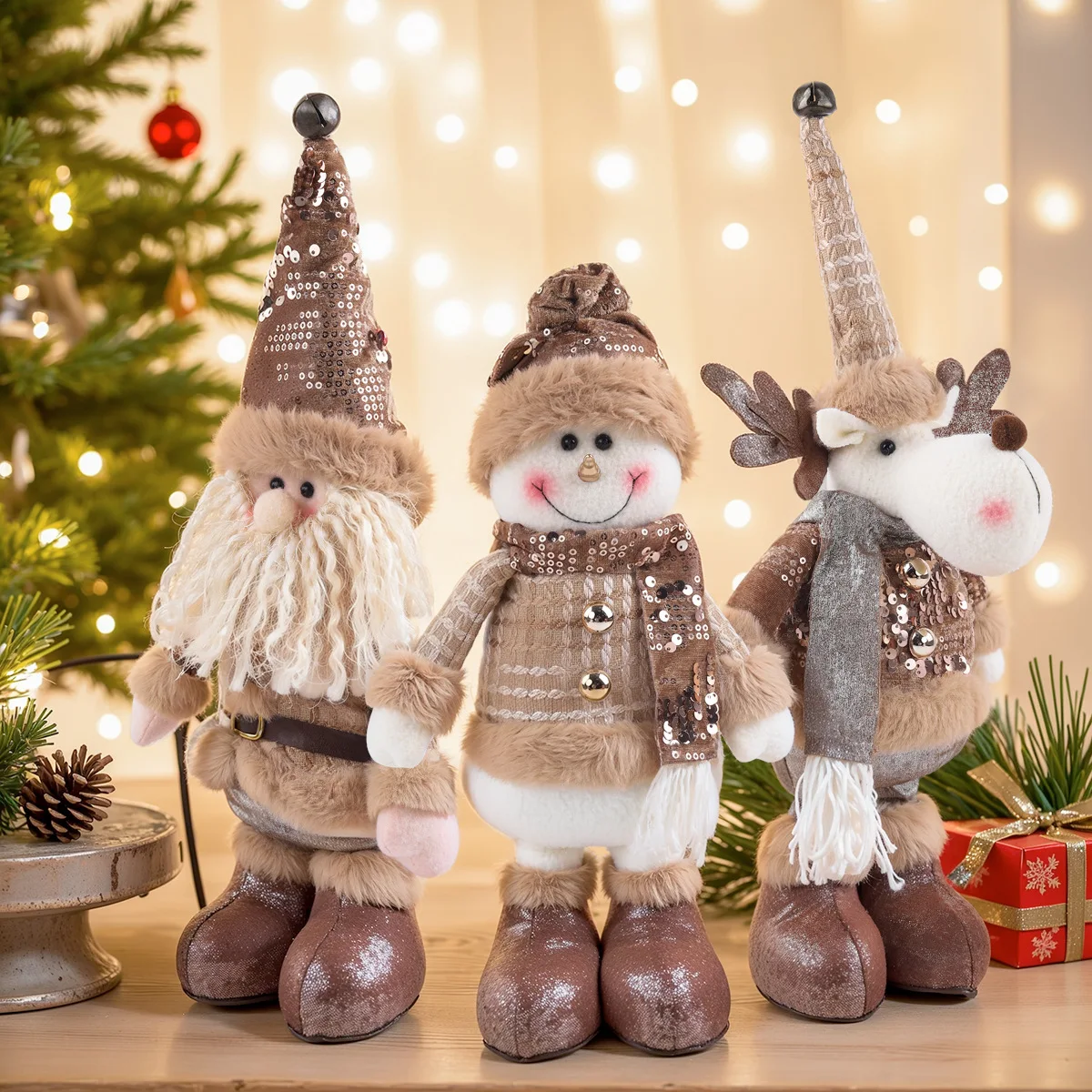 

2025New Retro Style Fabric Santa Claus Snowman Reindeer Retractable Doll Christmas Scene Decoration Christmas Gifts