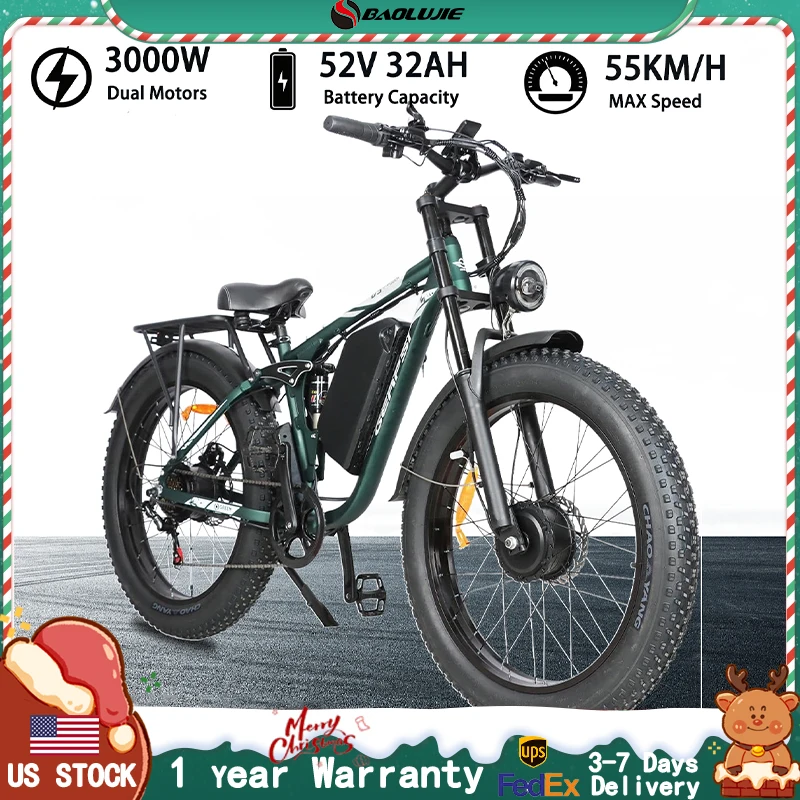 

BAOLUJIE 2603 3000W Adult Electric Bike, 35 MPH, 52V 32AH Removable Battery, 26" Electric Bike Electric Bicycle【1 Year Warranty】