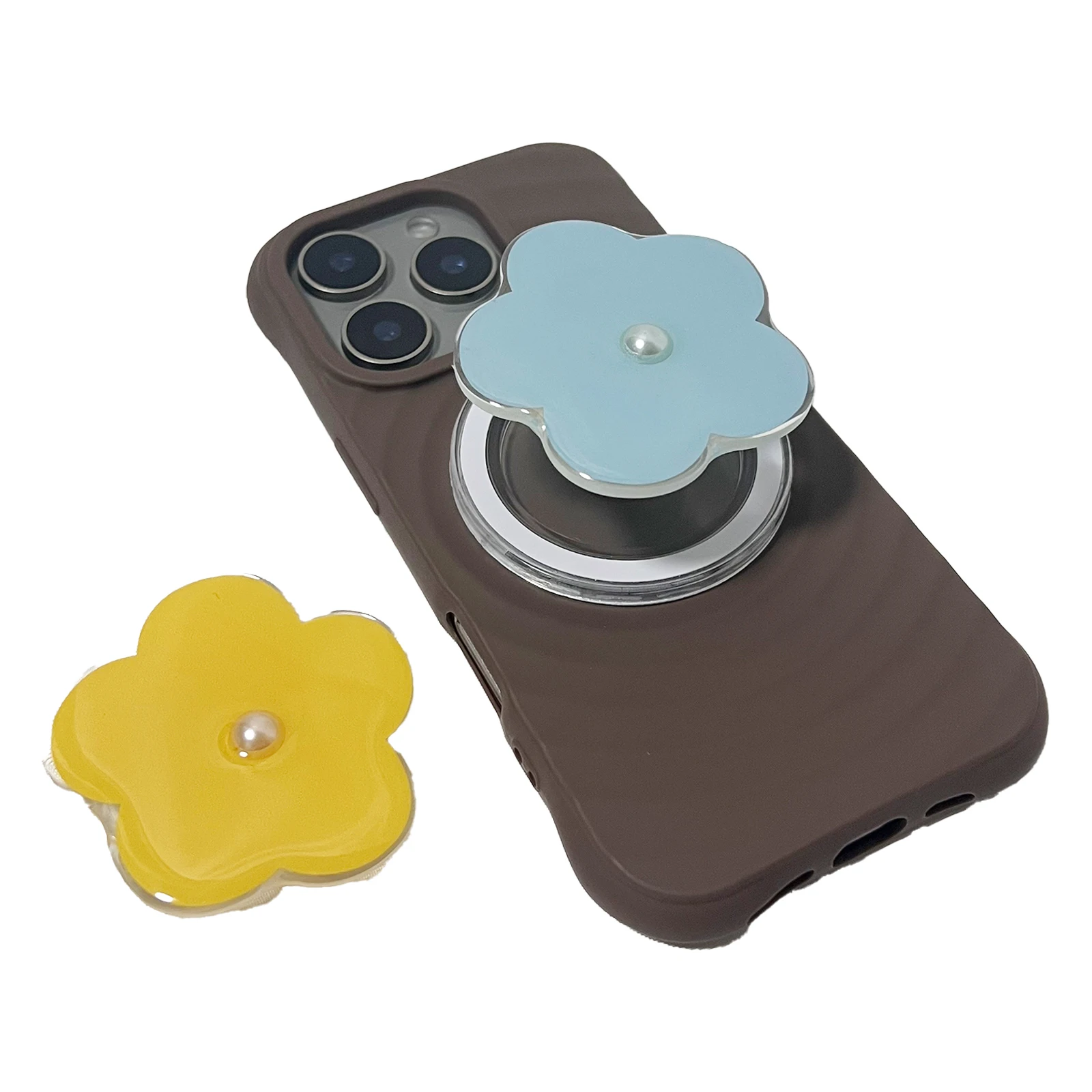 

Милый мультяшный однотонный держатель для телефона с жемчужным цветком Griptok, поддержка iPhone 17, 16PM, Samsung Grip Tok, кронштейн для розетки, подарок для девочки