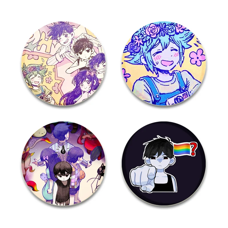 32/44/58mm Anime RPG Omori Round Pins Cartoon Badges Cosplay HD Print Handmade Brooches for Backpack Clothes Chest Ornament Gift