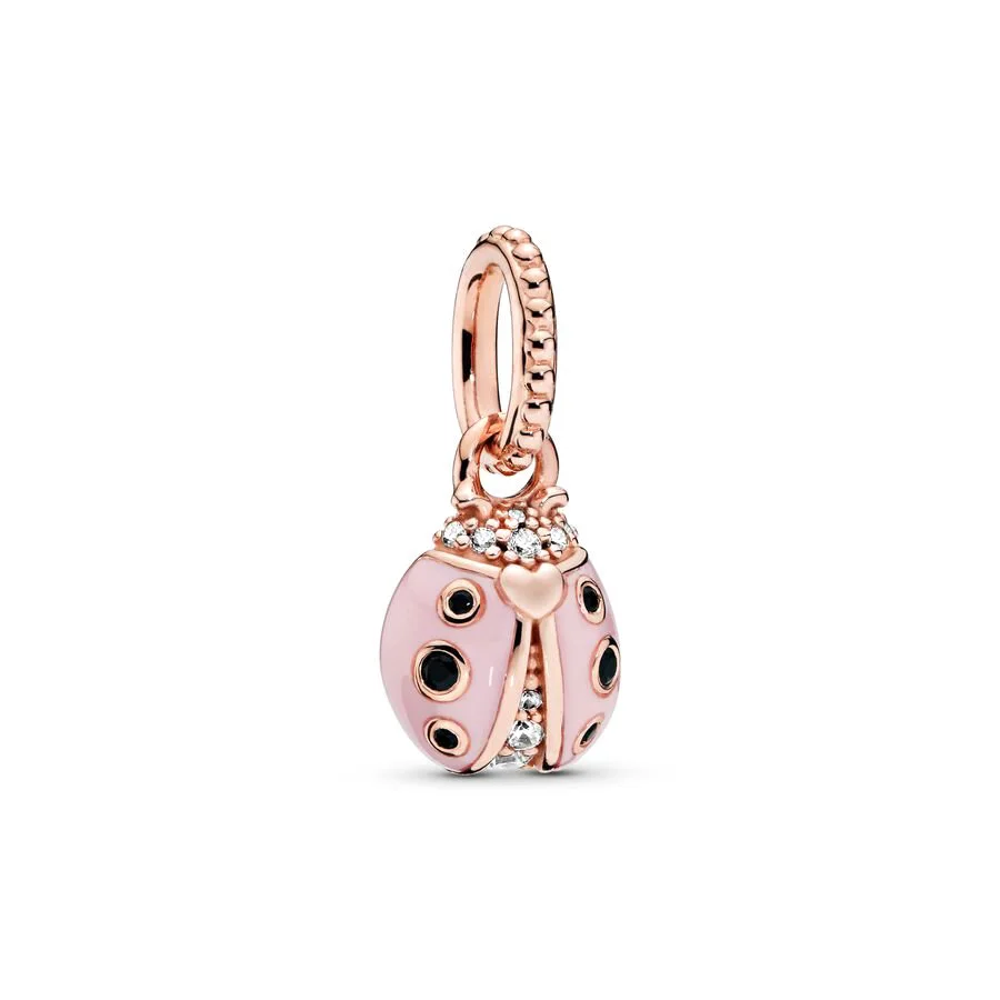 Sparkling Hot Sale Pink Rose Gold Ladybug Lucky Charm Beads Fit Original 925 Sterling Silver Pandora Bracelet DIY Women Jewelry