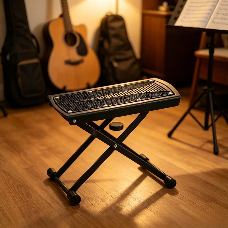 Adjustable Metal Folding Guitar Foot Rest, 6 Height Positions Anti-Slip Rubber Pad Guitar Performance Accessory