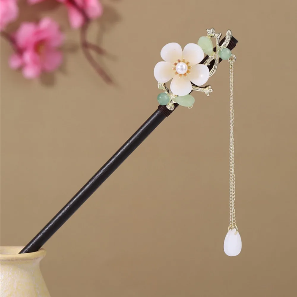 

Hair Ornament Ancient Style Chinese Hair Stick Handmade with Tassel Hanfu Hair Bun Wooden Flower Hair Forks For Women Gifts