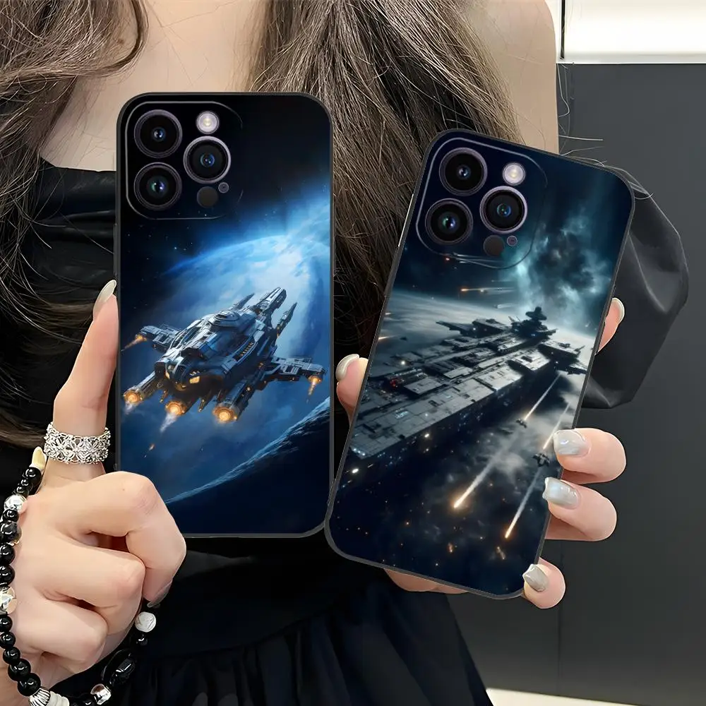 

Чехол для мобильного телефона с космическим военным кораблем для iPhone 17, 16, 15, 14, 13, 12, 11 X XR XS 8 7 Pro Max Plus, мини-цветный чехол, красивая роскошь