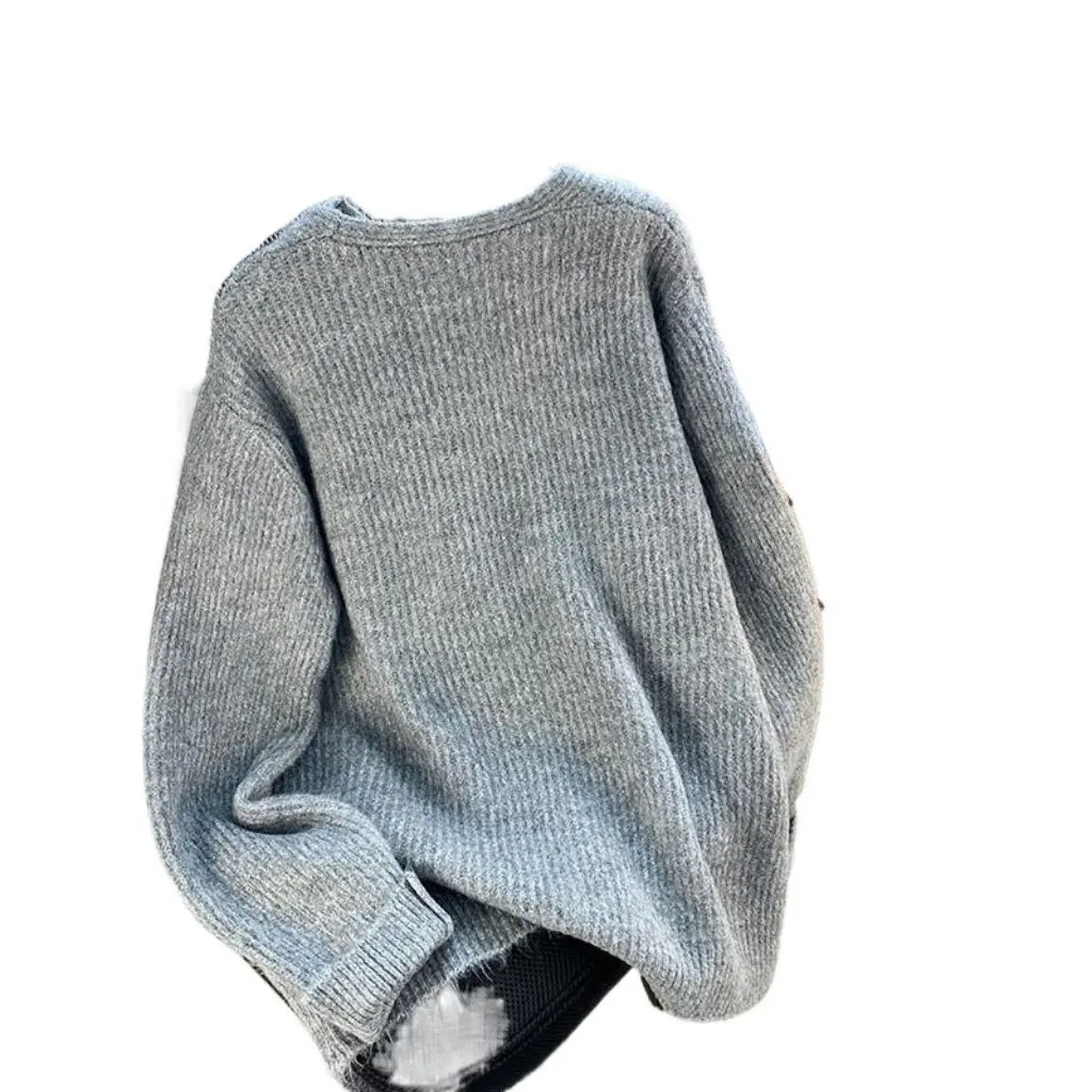 

Women's High-End V-neck Hollow-out Pullover Sweater Korean-style Thickened Design for Autumn And Winter Lazy Style