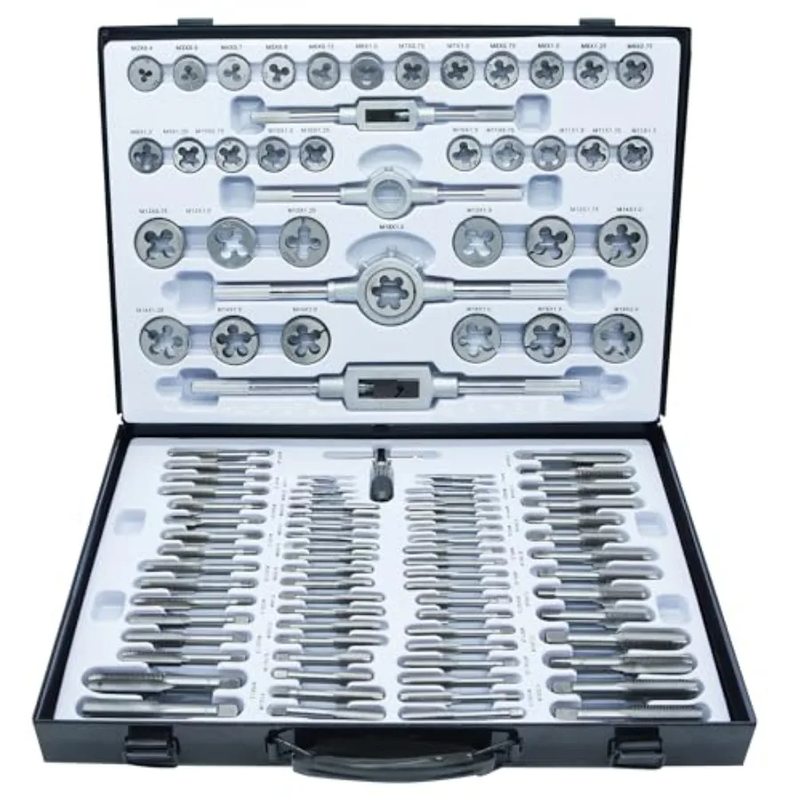 

Tap and Die Set Metric Size M2-M18 Standard Threading Tool with Adjustable Handles Accessories and Storage Case for Cutting Ext