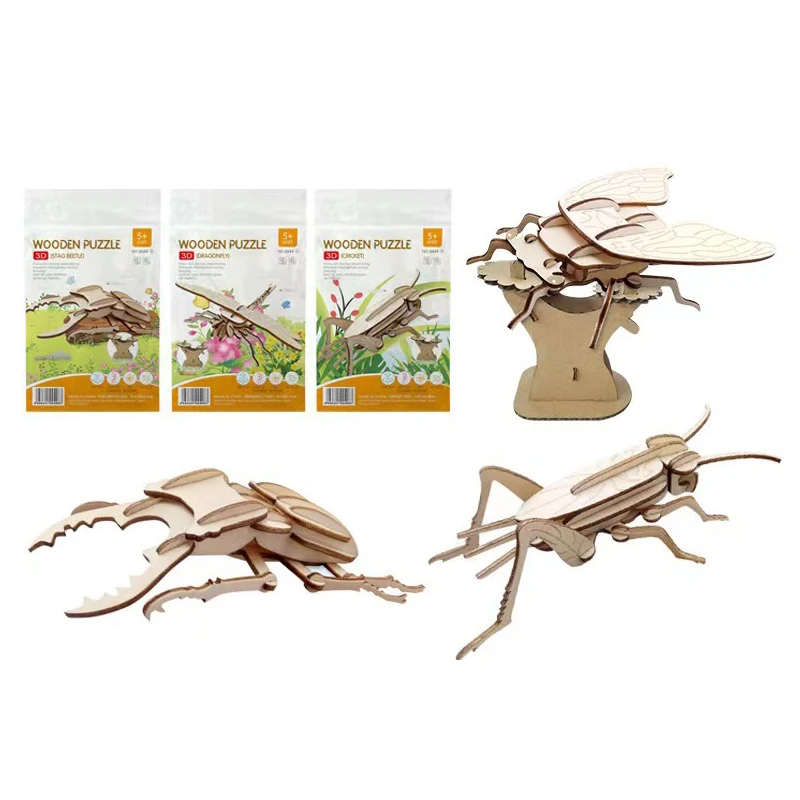 

3D Wooden Insect Puzzle Toy for Kids and Adults – DIY Assembly Educational Brain Teaser Model Gift